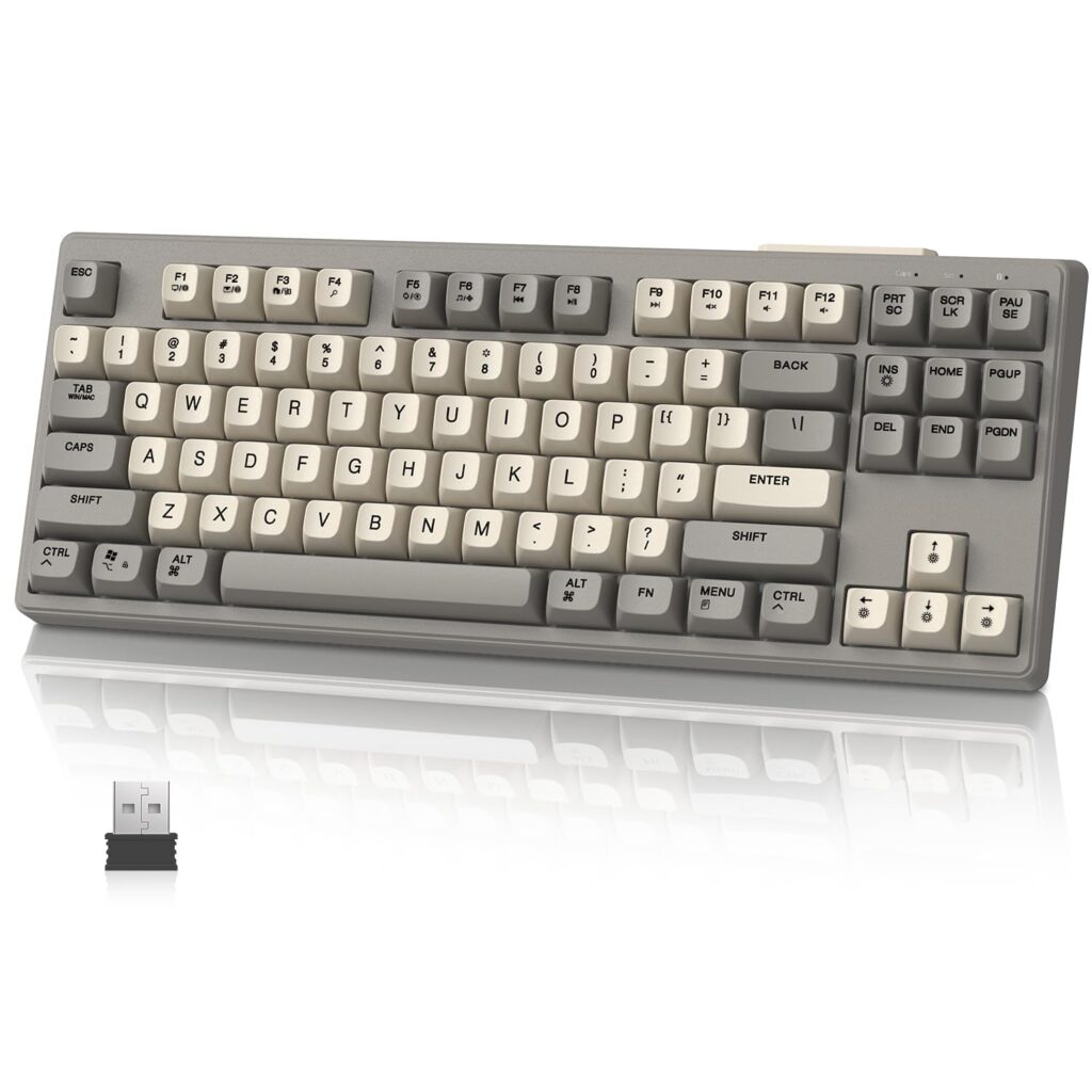 MAMBASNAKE+ZiYouLang M87 Gaming Keyboard, Wireless Bluetooth/2.4 GHz, 80% 87 Keys, Membrane Type, Numeric Keypadless, Compact, Rapid Connection, Supports Up to 3 Units, Multi-Pairing, Quiet,