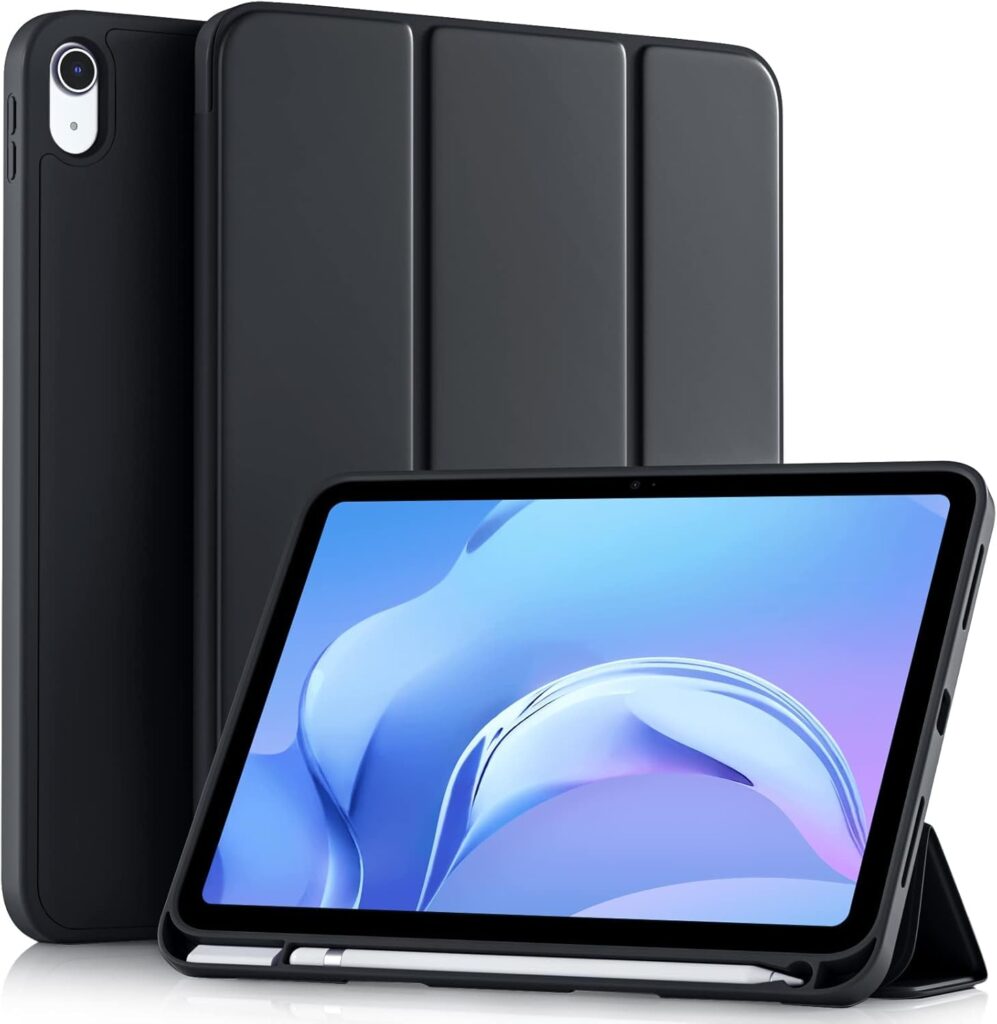 Caseous Compatible with iPad (A16) 11th Generation Case 11 Inch 2025, for iPad 10th Generation Case 10.9 Inch 2022 with Pencil Holder, Slim Trifold Stand Protective Cover with Soft TPU Back (Black)