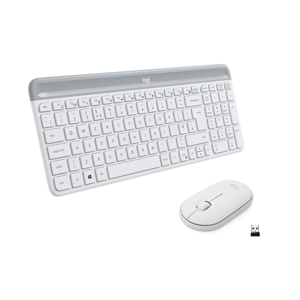 (Refurbished) Logitech MK470 Slim Wireless Keyboard & Mouse Combo for Windows, 2.4GHz Unifying USB-Receiver, Low Profile, Whisper-Quiet, Long Battery Life, Optical Mouse, PC/Laptop - Off-White