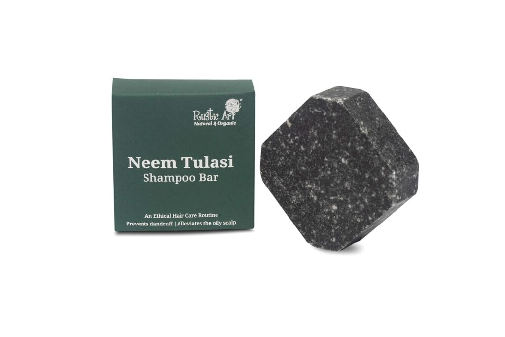 Rustic Art Neem Tulsi Shampoo Bar | Herbal Oil Control & Scalp Purification | Charcoal & Eucalyptus | Natural Sulphate & Paraben Free | 75g