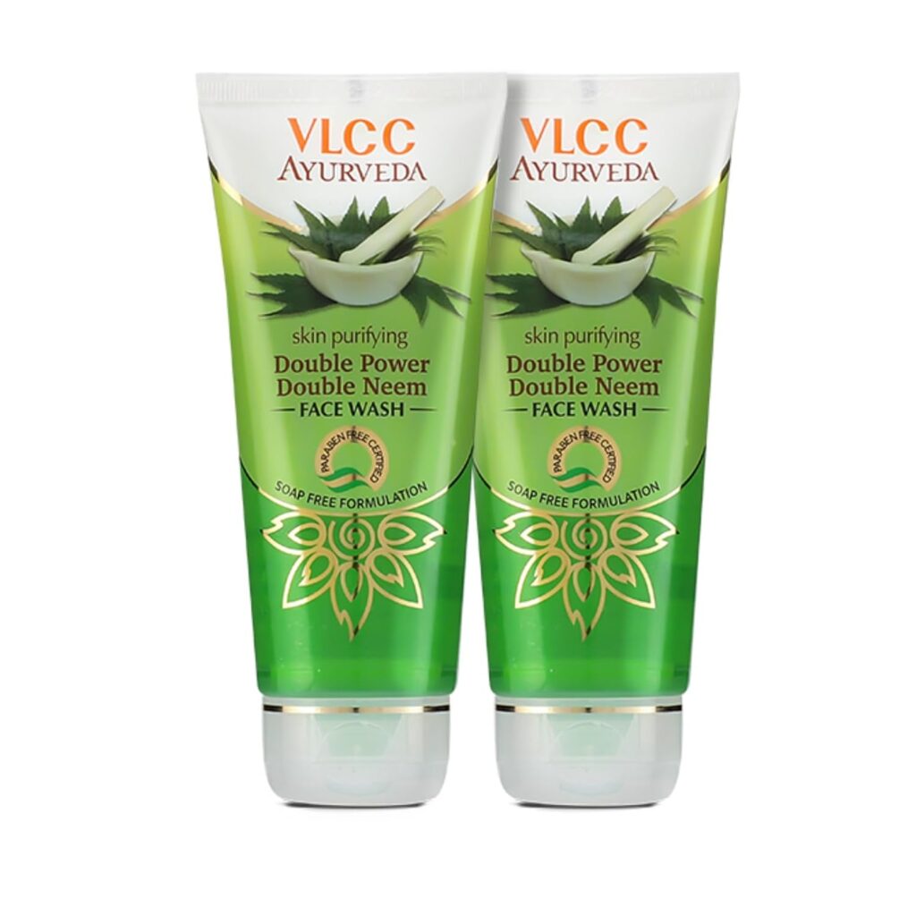 VLCC Ayurveda Skin Purifying Double Power Double Neem Face Wash - 100ml X 2 (Pack of 2) | Fight and Erase Acne & Pimples | For Oily & Acne-Prone Skin | With Eucalyptus, Chamomile & Tea tree oil