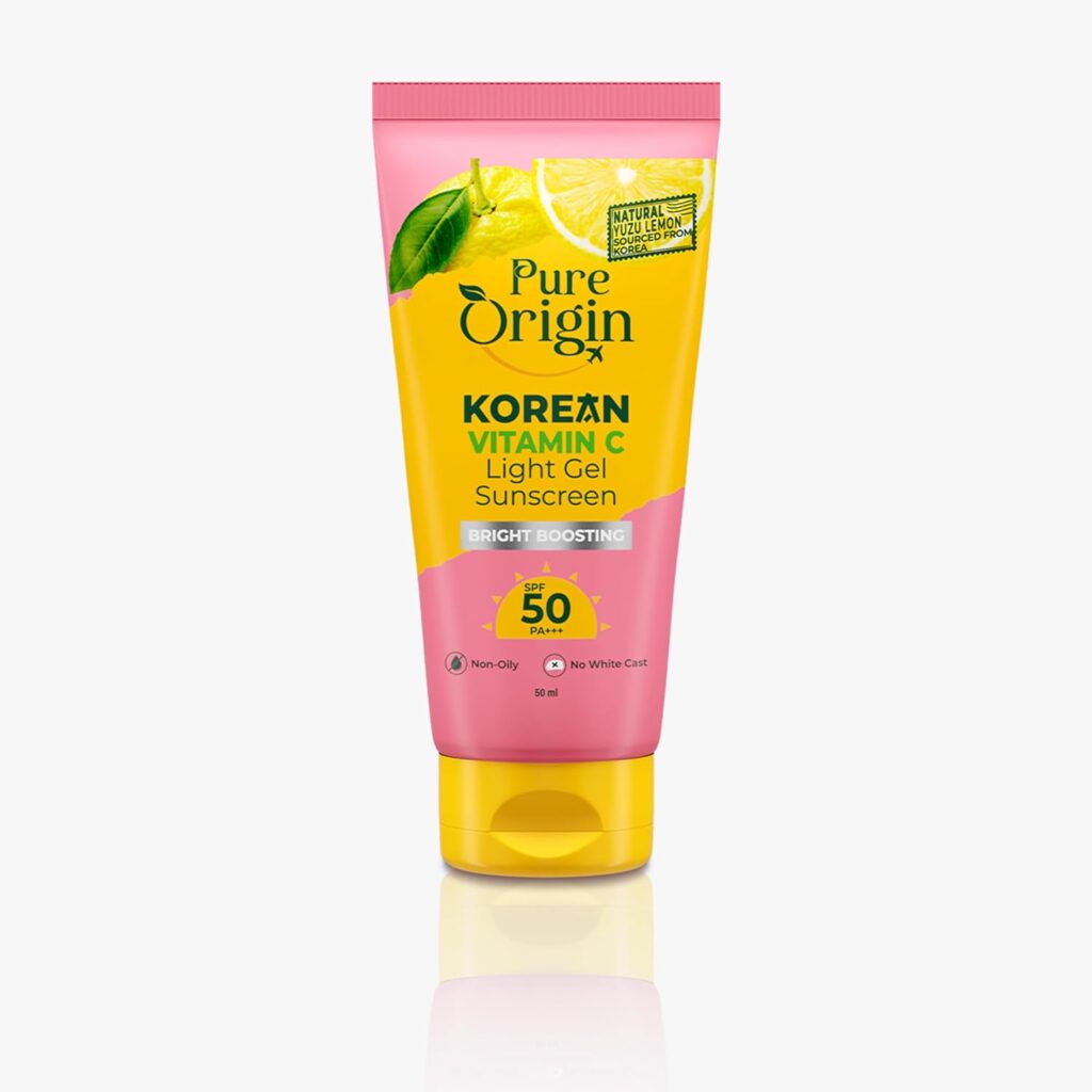 Pure Origin Korean Vitamin C Light Gel Sunscreen with SPF 50 & PA++++| No White Cast | Suitable for Oily, Dry & Combination Skin | Broad Spectrum, Non-sticky & Lightweight | Brightens Skin & Prevents Tan | 50ml