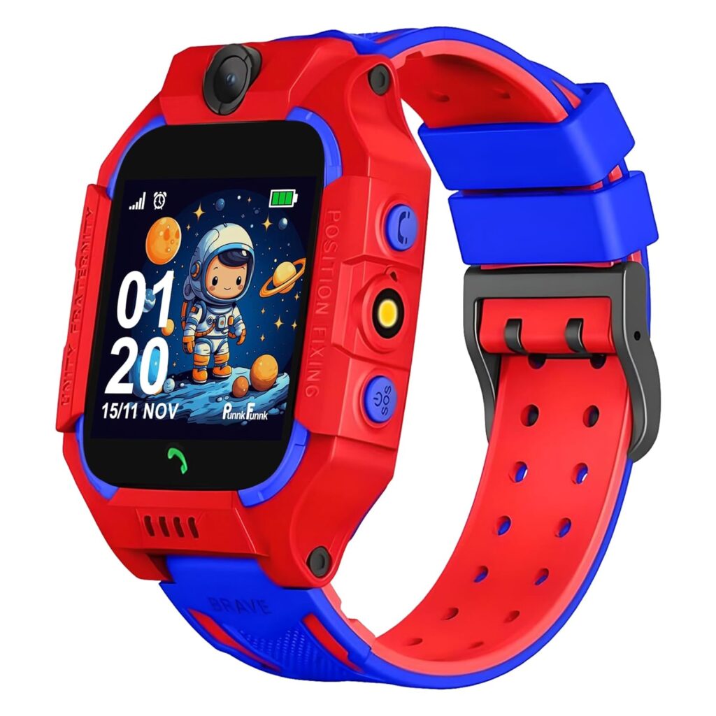 PunnkFunnk Q18 Kids Calling Smart Watch for Boys & Girls | 2-Way Voice Calling & Message | Sim Card | Selfie Camera | Parent Control App | Voice Chat | Long Battery Life | LBS Location Tracking (Red)