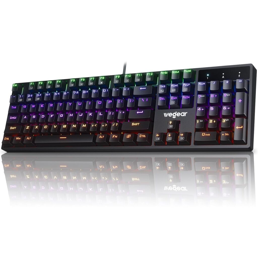 RGB Mechanical Gaming Keyboard Blue Switch, 104 Keys Full-Size Light Up Keyboard with 11 Backlit Modes, Anti-Ghosting, Double-Shot ABS Keycaps, USB Wired Computer Keyboard for Windows PC Gamer
