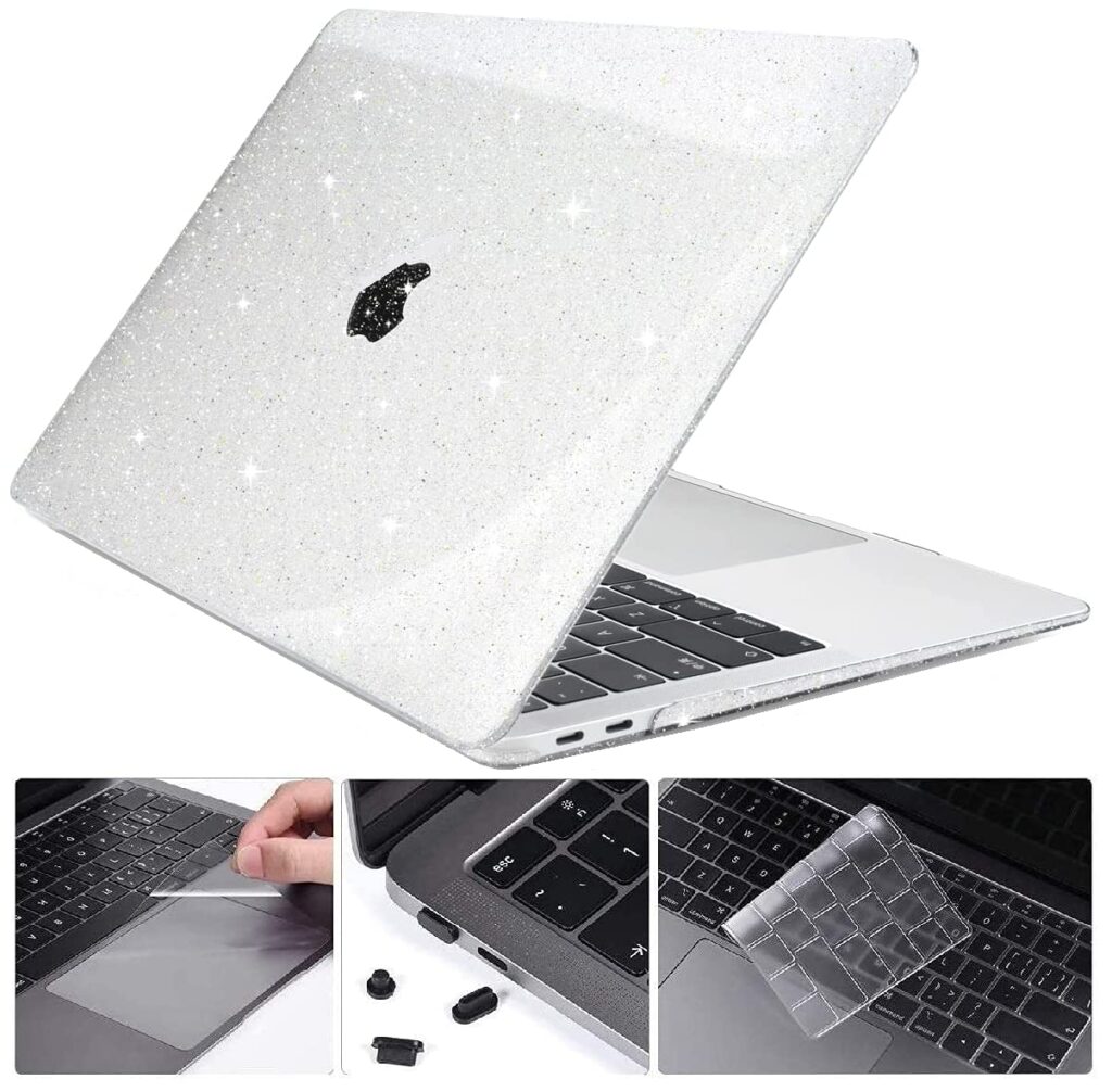 MOCA Compatible with MacBook Pro 13 inch Case M2 2024 2023 2022-2016 A2338 M1 A2251 A2289 A2159 A1989 A1708 A1706 with/Without Touch Bar, Plastic Hard Shell Case Cover (Sparkly Clear)