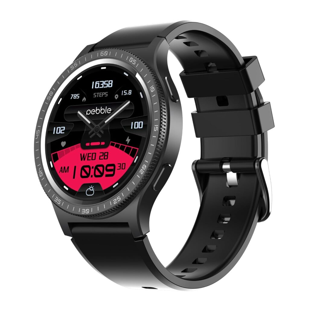 Pebble Revolve Pro 1.43" Ultra AMOLED Smartwatch | Rotating Bezel | 600 Nits Brightness | AOD | High-Accuracy Step Counter | Metal Build & Premium Strap | BT Calling | DIY Watch Faces (Grey)