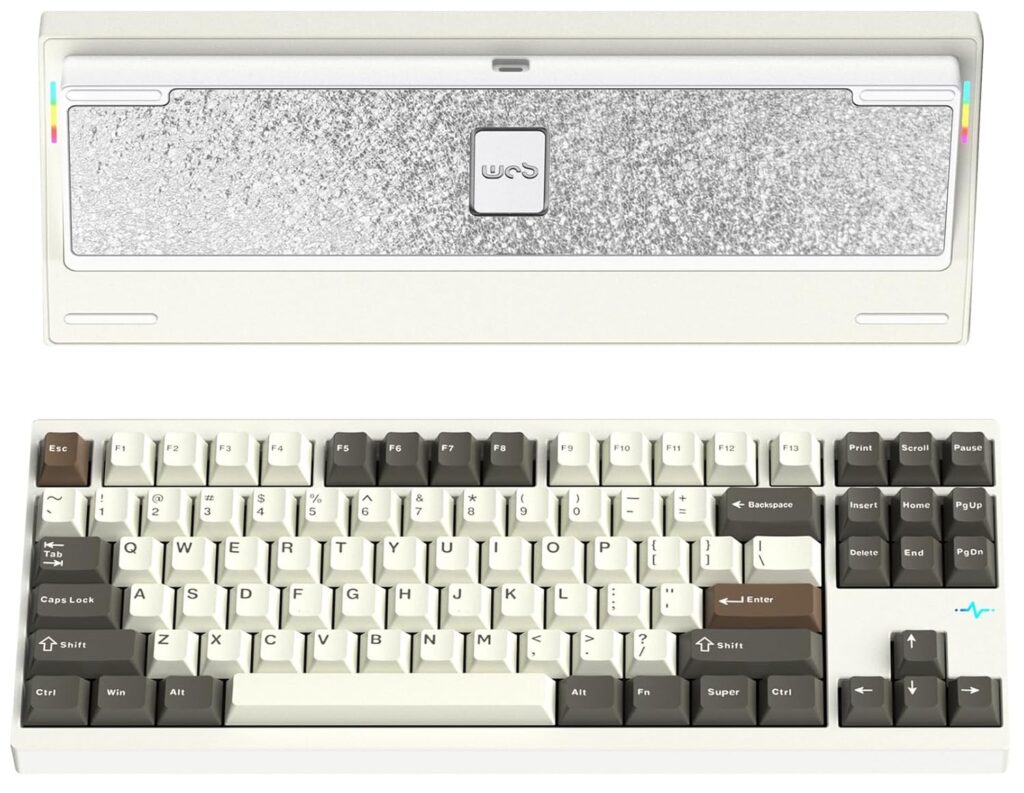 KEEBMONKEY WOBKEY Crush 80 Reboot CNC Aluminum 5-Second Quick-Release Triple-Mode Connectivity Mechanical Keyboard with Superior Acoustics (Pro White)