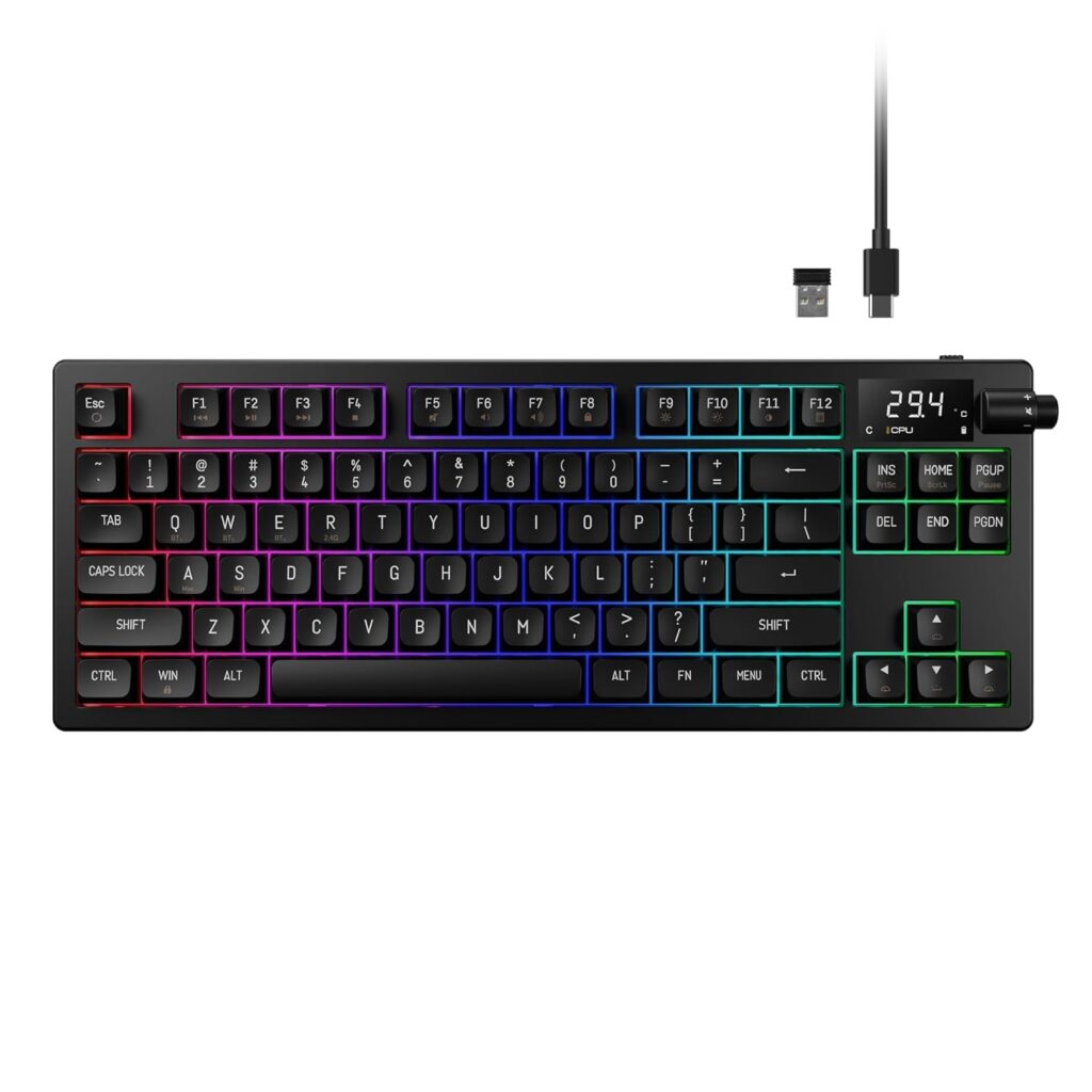 GAMDIAS Hermes M7 Gasket Gaming Keyboard | 80% Hot-Swappable Linear Switches w/RGB Backlit&Knob | 3 Mode BT/2.4G/Wired, 5-Layer Padding Gasket Structure | Software Customizable Digital Display | Black