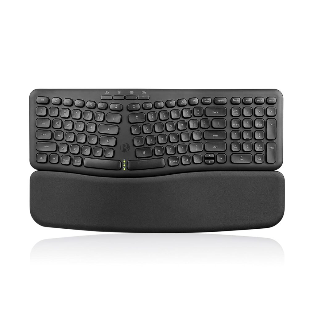 Perixx PERIBOARD-636B US, Wireless Ergonomic Compact USB Keyboard - Wireless 2.4G Technology - Build-in Number Pad - Detachable Wrist Rest - - Silent Typing - Black