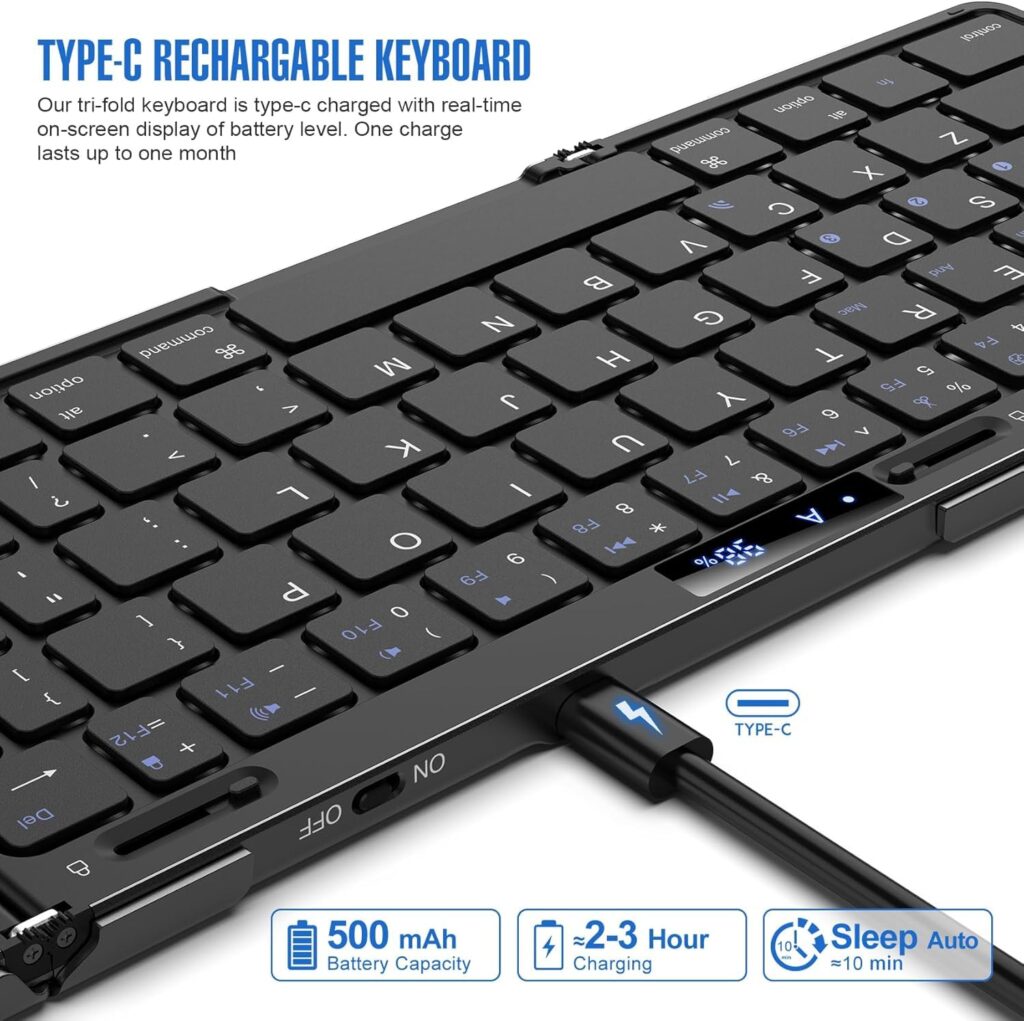 JOMAA Foldable Bluetooth Keyboard with Trackpad, RGB Backlight, Portable,Full-Size Rechargeable Travel Keyboard with Lockable Fold for iPad/iPhone/Smartphone/Tablet/PC/Laptop (with touchpad)