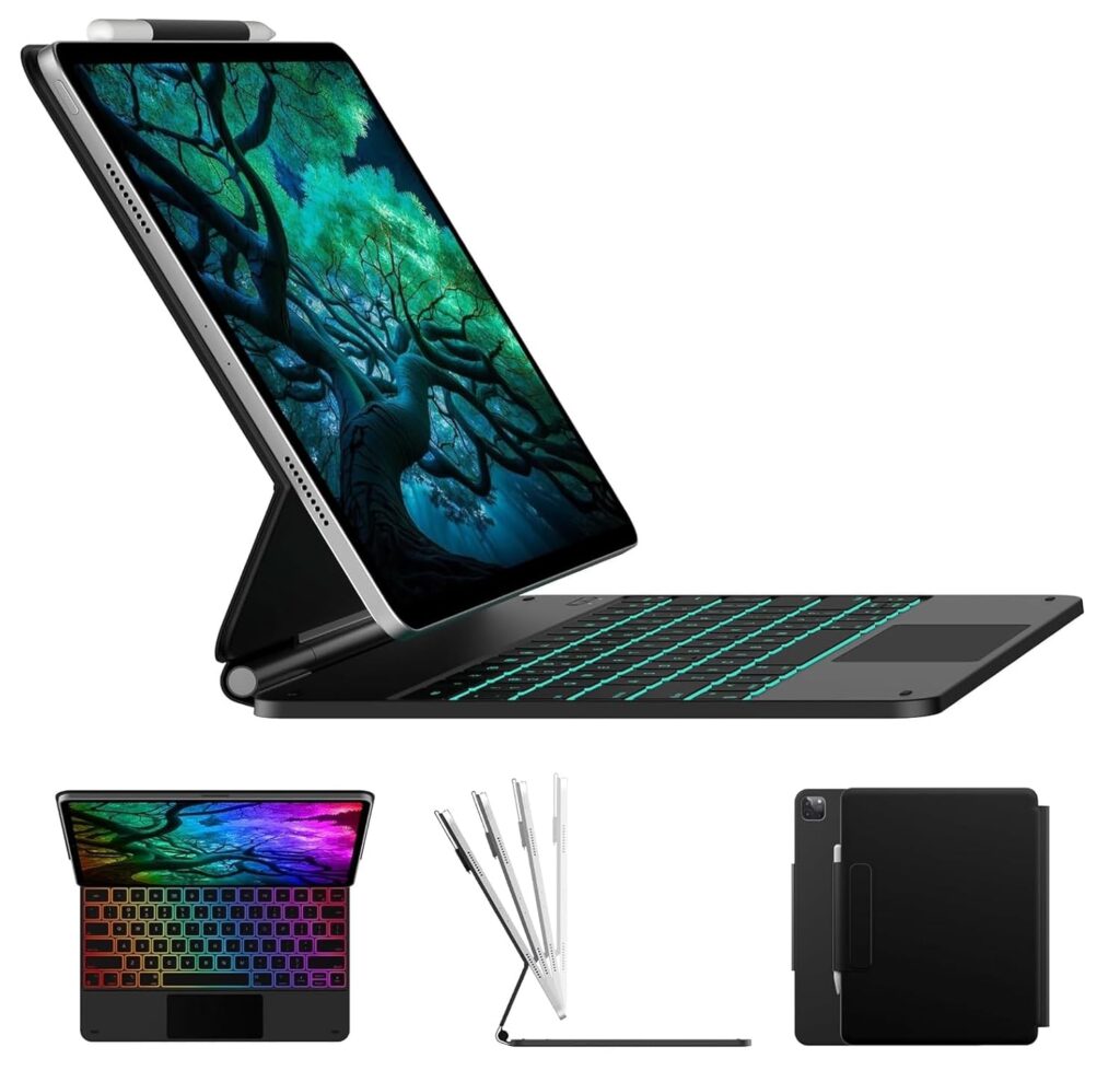 typecase Edge iPad Air 13 Inch Case Keyboard (M3/M2, 2025/2024) & iPad Pro 12.9 inch (3/4/5/6th Gen) Magic Keyboard, Precision Multi-Touch Trackpad, Floating Cantilever, 11-Colors Backlit (Black'25)
