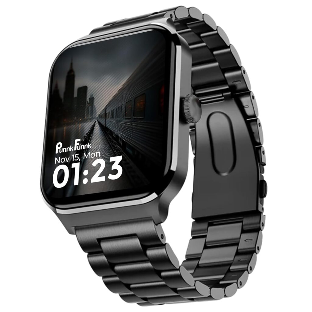 PunnkFunnk NovoLux HD Display Smartwatch for Men & Women Answer/Make Calls, Heart Rate Monitor, 113+ Sports Modes, Step Counter, IP68 Waterproof, Compatible with Android & iOS(Metal Black)