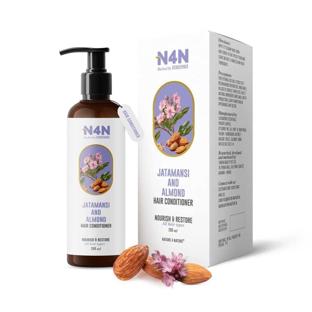 N4N Conditioner for Hair with Jatamansi & Almond Extract Natural Frizz Control & Detangling Sulphate Free Conditioner for Frizzy & Dry Hair Paraben-Free Treatment for All Hair Types, Dermatologically Tested, 200ml