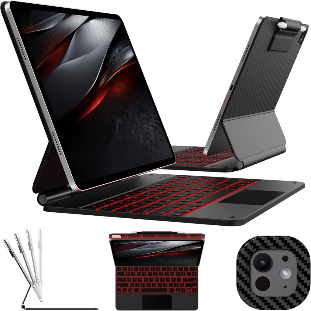 typecase Edge Keyboard Case for iPad Pro 13-inch (M4) 2024,Magic Keyboard with 11 Colors Backlight,Keyboard Case with Pencil Holder,Multi-Touch Trackpad, Easy-Set Magnetic Stand-Carbon Fibre