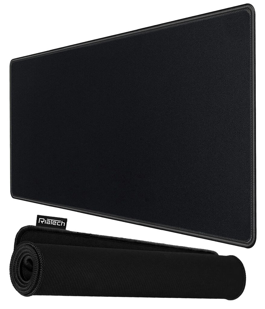 RiaTech 3mm Thickness Extra Large Size (900x400mm) Speed Type Extended Gaming Mouse Pad with Stitched Embroidery Edge, Non-Slip Rubber Base Desk Mat for Laptop/Computer Office (Black)