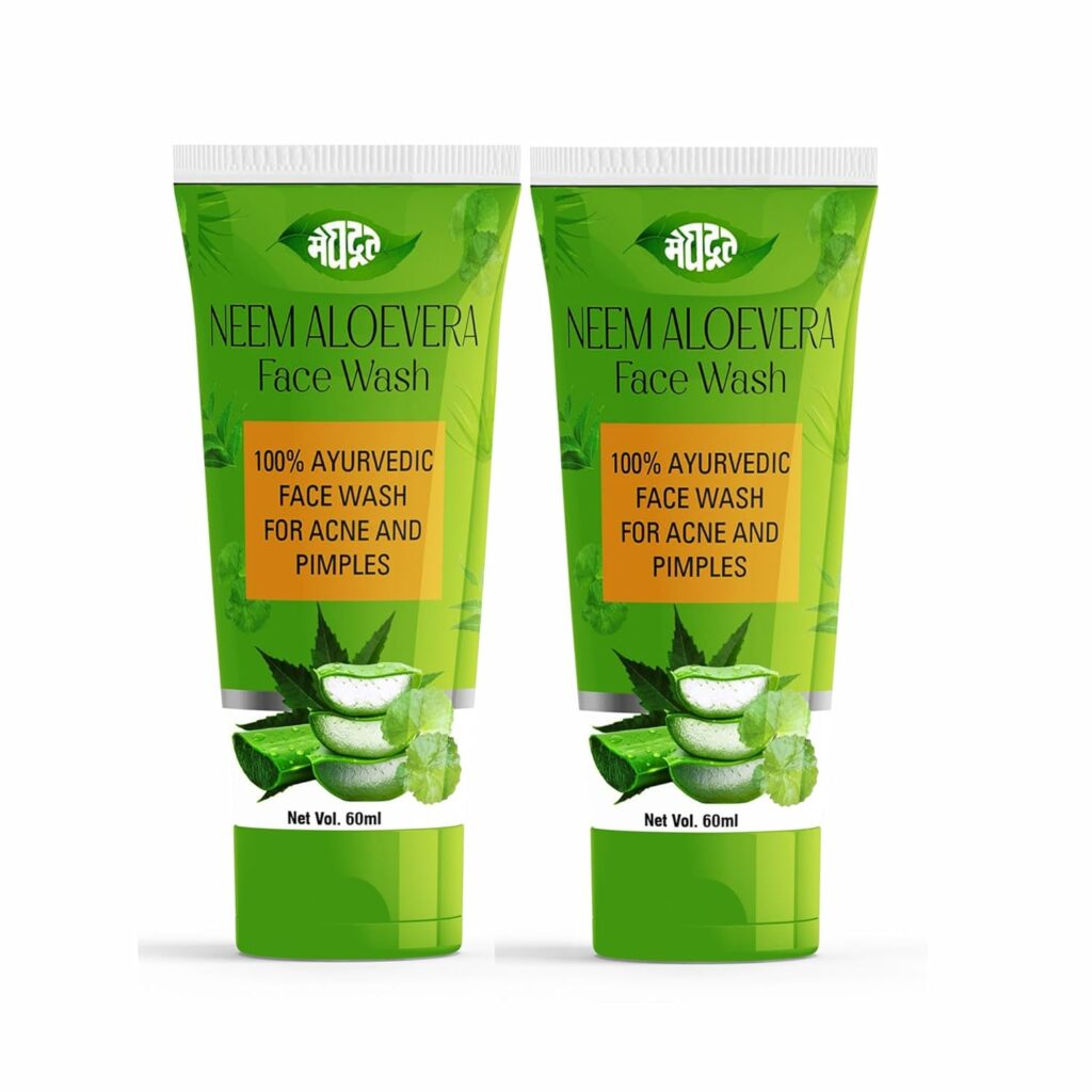 Meghdoot Ayurvedic Aloevera Neem Face Wash For all skin types Gentle Herbal Cleanser for acne Pimples and oily skin daily ayurvedic face wash for clear and fresh skin 60ml (Pack of 2)
