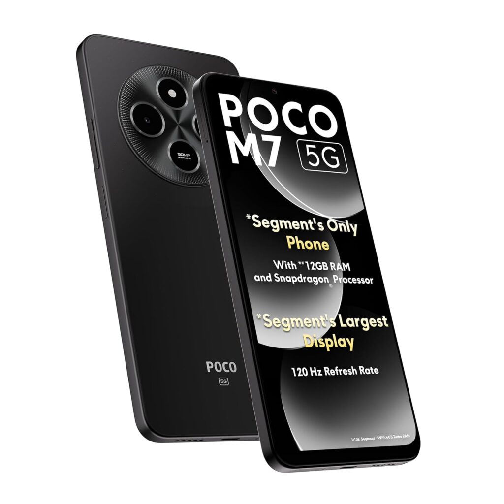POCO M7 5G Satin Black 8GB RAM|128GB ROM|SD4 Gen2 Processor|6.88" HD+ Display|50MP Camera|8MP Front Camera|5160 mAh Battery