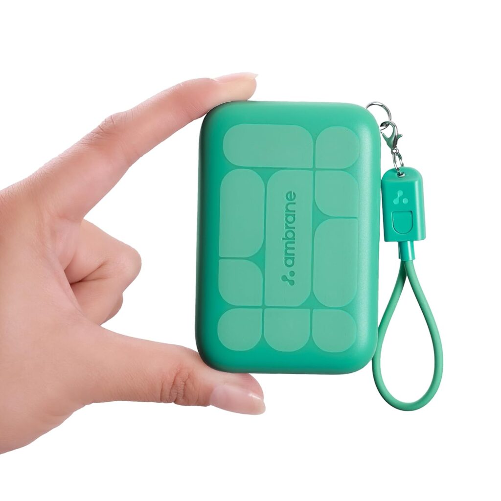 Ambrane Mini Size 10000mAh Powerbank, Very Small Size - Perfect for Hands, Pockets, Bags, in-Built Type C Cable, 22.5W Fast Charging, for iPhone, Android, Other Devices (PowerMini 10, Green)
