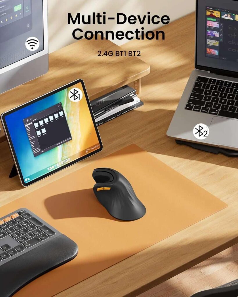 Lancemates Ergonomic Vertical Wireless Mouse for Comfortable All-Day Computing & Reduced Hand Strain - Multi-Device Connectivity