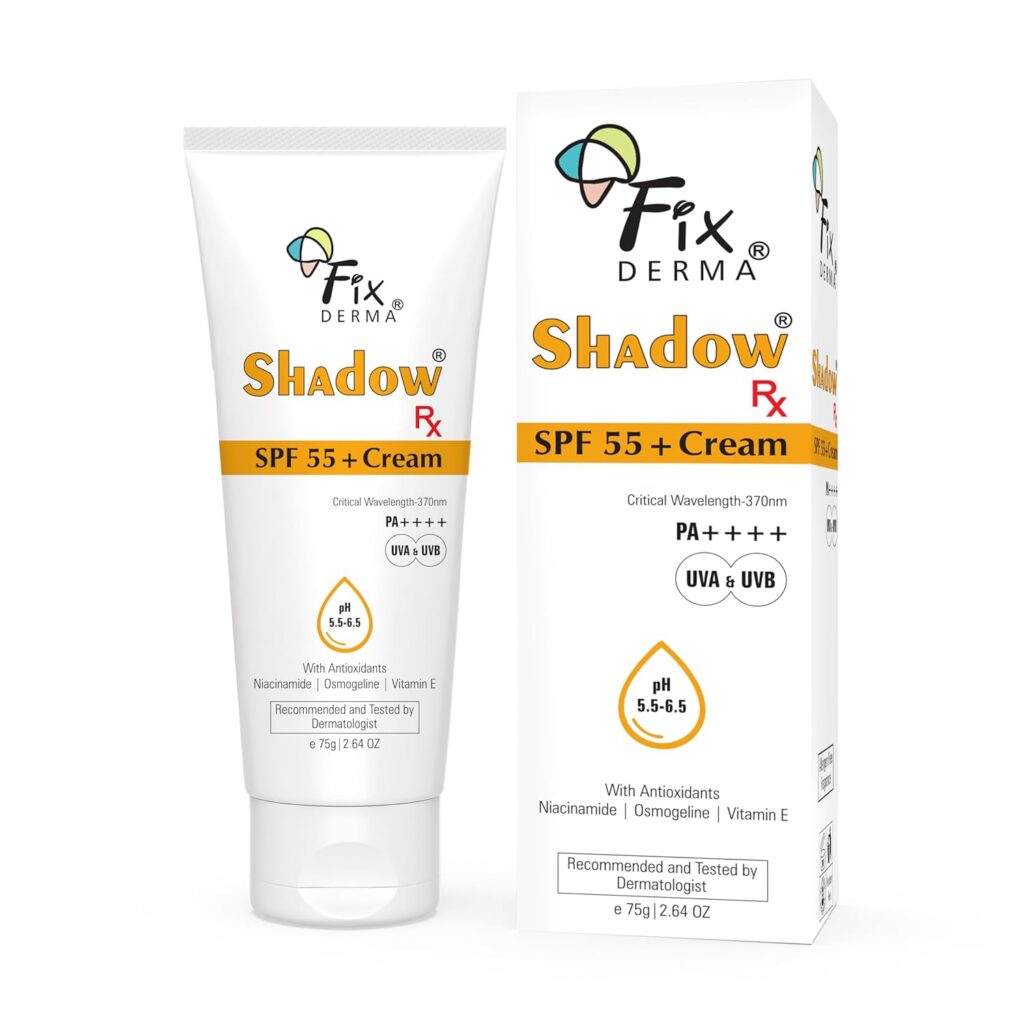 Fixderma Shadow RX Sunscreen SPF 55+ Gel PA++++ for Oily Skin | Sunscreen for Body & Face with UVA, UVB, IR Protection and Vitamin E - 75gm