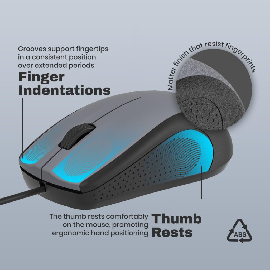 EVM Wired Optical Mouse - 3D Office Mouse with 1200 DPI Resolution, USB Interface, Plug and Play - 1 Year Warranty (EVM-M513-Grey)