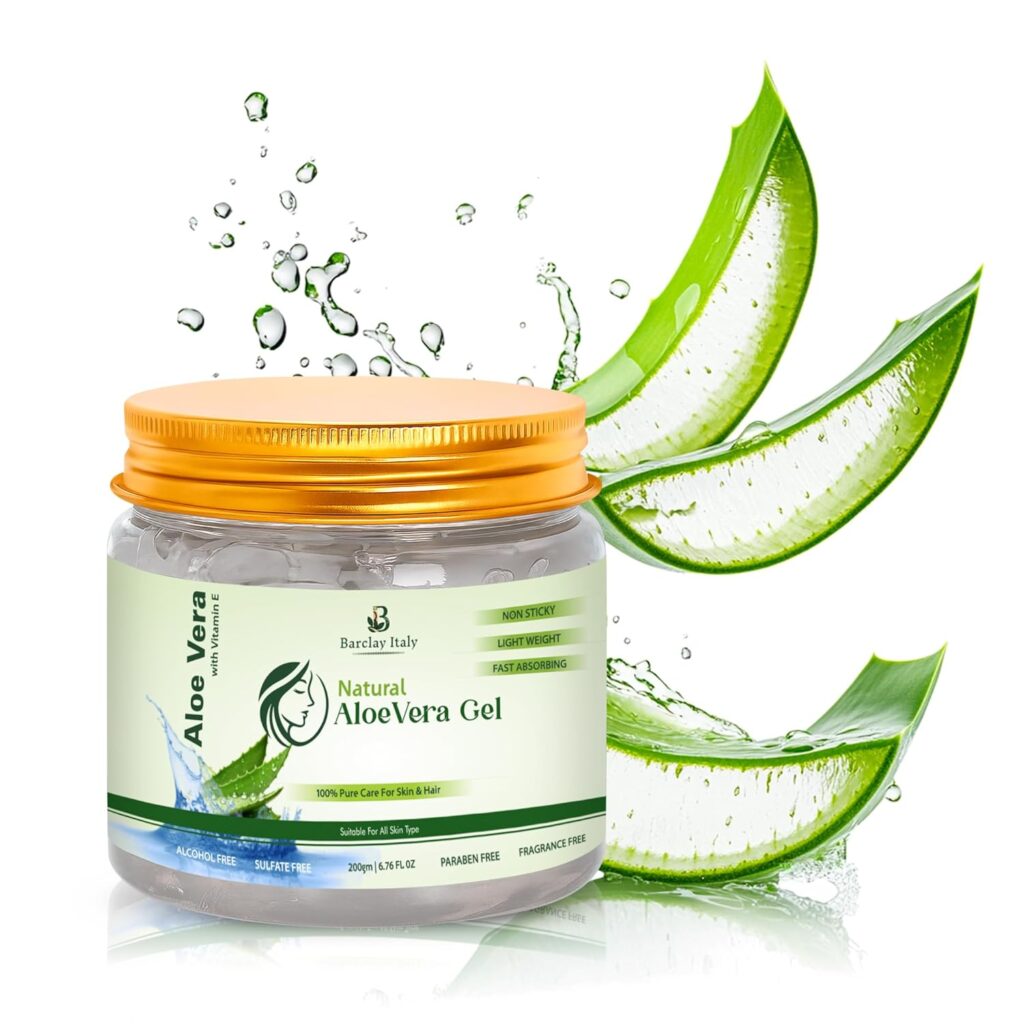 Pure Aloe Vera Gel with Vitamin E for Face, Hair, Body & Skin (200ml) | Natural Hydrating & Soothing Gel | Moisturizer for Dry Skin, Sunburn Relief, Acne Marks & Dandruff Control
