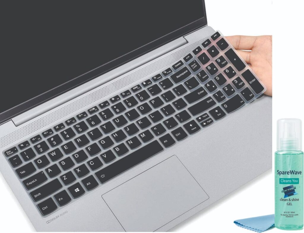 SpareWave Ultra Durable Silicon Keyboard Skin/Cover for Lenovo ideaPad 5 15, ideaPad Flex 5 15IIL05, ideaPad Slim 7 15. Comes with Complimentary Laptop Clean & Shine Gel. (Black)