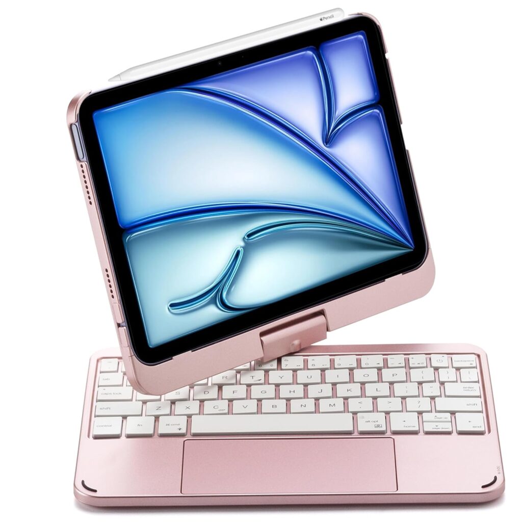 ProElite Rotatable Bluetooth TouchPad Keyboard case Cover for iPad Air 11 inch M3/M2 2025/2024, Pro 11 inch 4th/3rd Gen 2022/2021 & Air 5th/4th Gen 10.9 inch, Built-in 7-Colors Backlit, Rose Gold