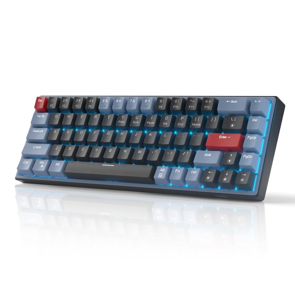 MageGee 60% Mechanical Gaming Keyboard,68Keys Compact Blue LED Backlit Gaming Keyboard, Sky Wired Ergonomic Mini Office Keyboard for Windows PC Gamer (Blue Black/Red Switches)