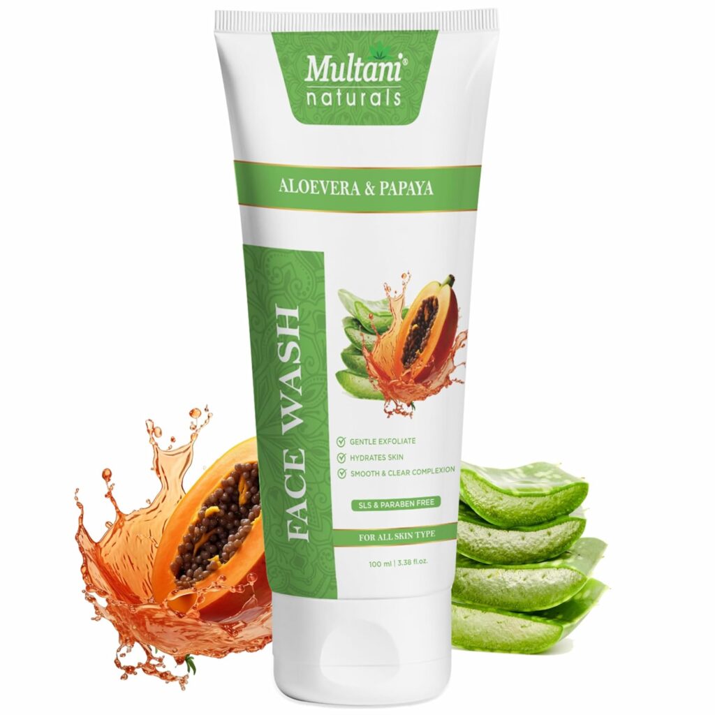 Multani Naturals Aloe Vera & Papaya Face Wash | Ayurvedic Cleanser with Glycerin | Unisex, Hydrating & Nourishing | Paraben & SLS Free | 100 ml