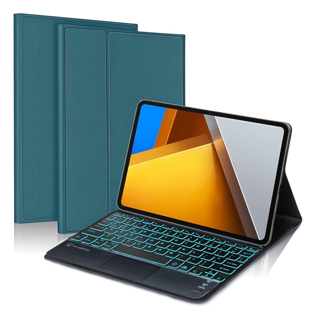 ProElite TouchPad Keyboard case for Poco Pad 12.1 inch, Magnetic Detachable Wireless Bluetooth TouchPad Keyboard Built-in 7-Colors Backlit, Dark Green