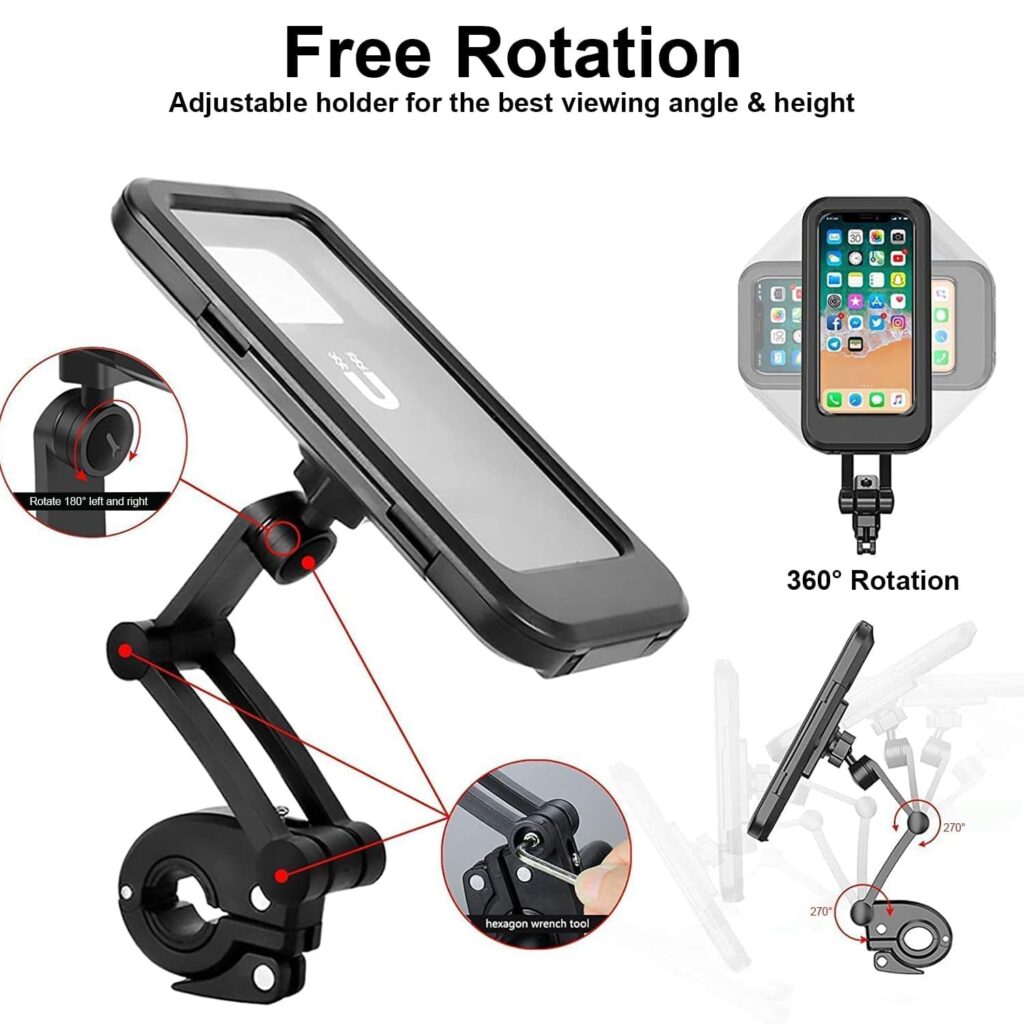 ZAUKY Bike Smart Phone Mount, 360° Rotating Waterproof Mobile Holder, Handlebar Mount with Touch Screen Access
