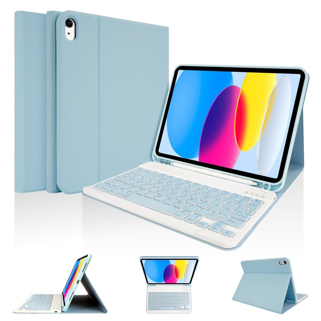 LAMA Keyboard Case for iPad 11th A16 11" 2025, iPad 10th Gen 10.9" 2022, Slim Protective Cover with Detachable Wireless Bluetooth Keyboard Case and Pencil Holder, Blue