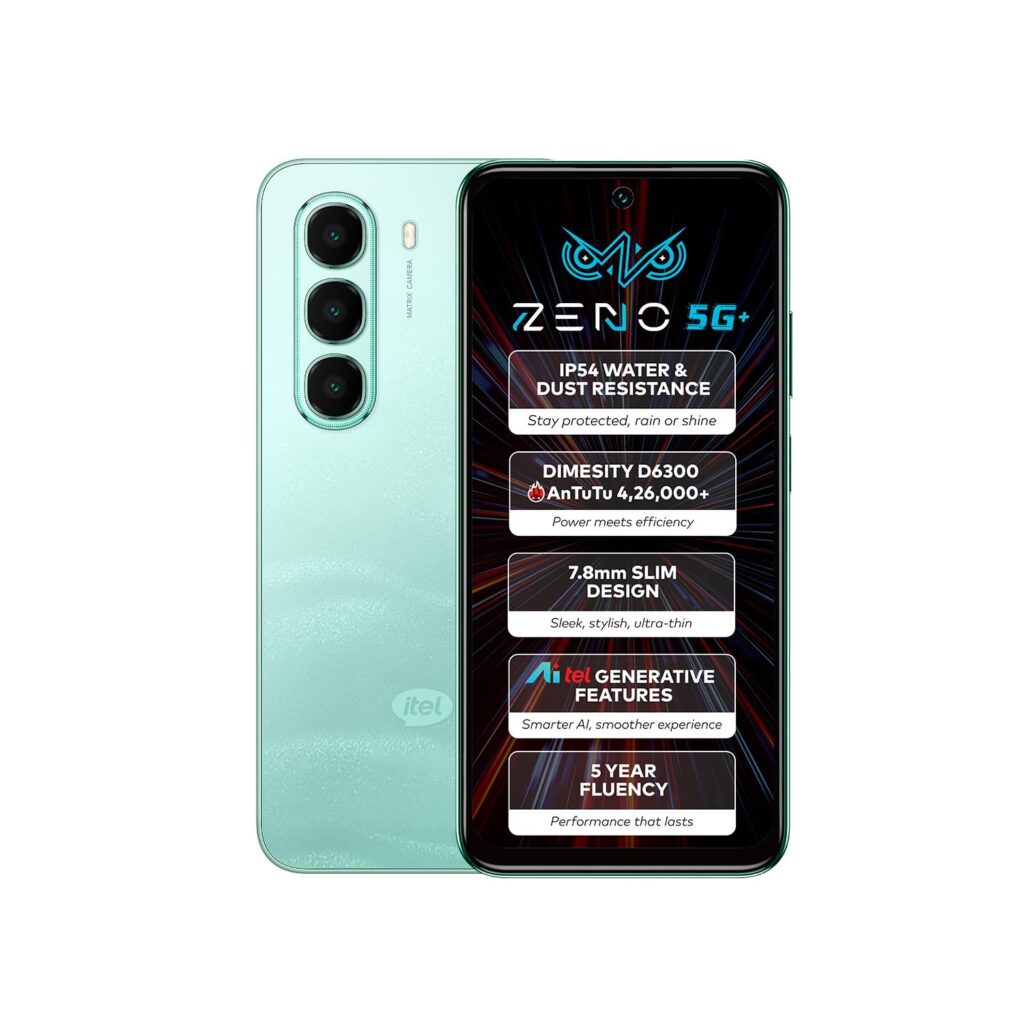 ZENO 5G AI Smartphone | 8GB RAM 128GB ROM | IP54 Rated for Dust & Water Resistance | D6300 5G Processor | 6.7" HD+ 120Hz Punch-Hole Display | 50MP Camera | 5-Year Fluency | Wave Green