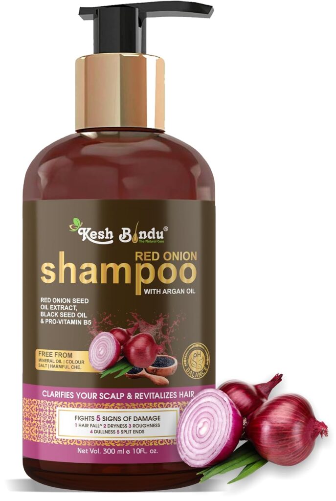 KESHBINDU Red Onion Black Seed Oil Shampoo with Red Onion Seed Oil Extract, Black Seed Oil & Pro-Vitamin B5 - No Parabens, Sulphates, Silicones, Color & PEG (300ML)