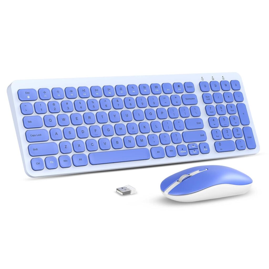 cimetech Wireless Keyboard Mouse Combo, Ergonomic Silent Comfortable Typing Keys 2.4G Stylish Keyboard for Windows, Mac, Computer, PC - Blue