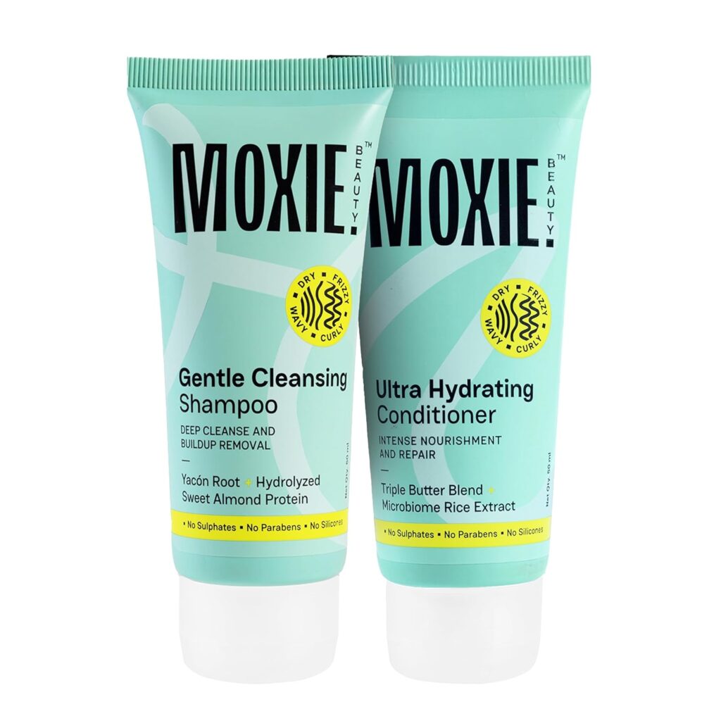 Moxie Beauty Shampoo & Conditioner Travel Combo | 1.5x Stronger hair | Paraben and Sulfate-Free | Rinse & Shine Travel Duo | Gentle Cleansing Shampoo (50ml) & Ultra Hydrating Conditioner (50ml)