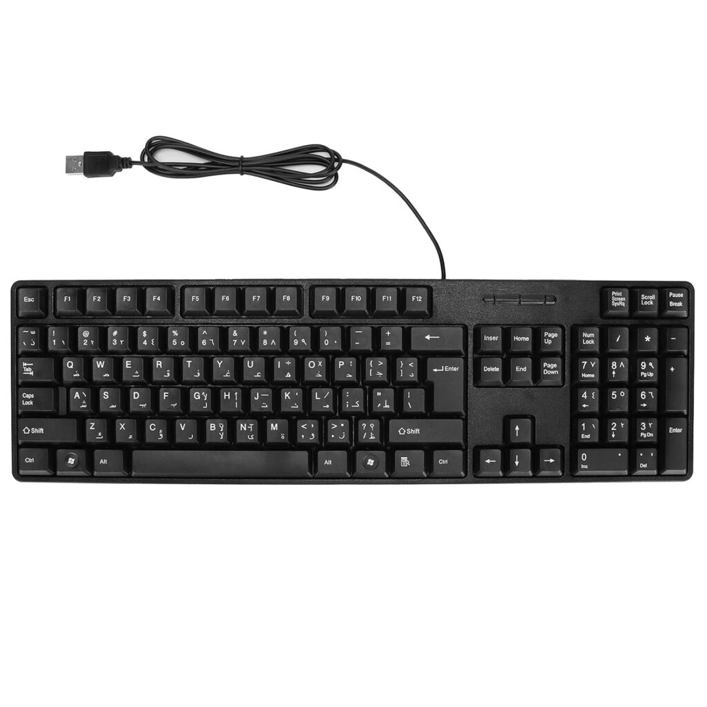 Acogedor Arabic and English Keyboard, Ergonomic Design USB Wired Bilingual Computer Keyboard, Full Size Keyboard, Universal for PC Laptop
