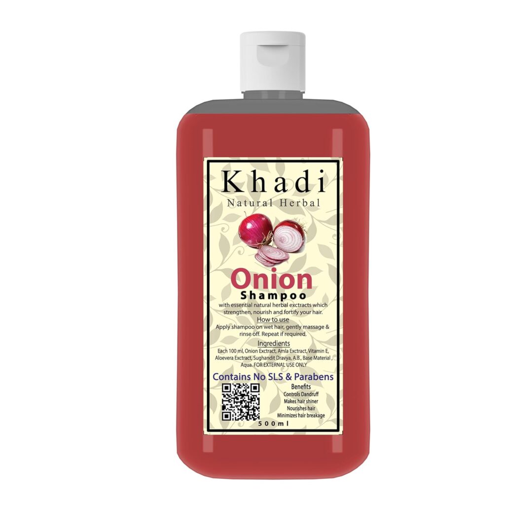 Khadi Natural Herbal Onion Shampoo For Hair Growth 1000ml | Anti Dandruff Hair Fall Control Shampoo With Amla, Aloevera & Vitamin E Natural Extract | Strengthen & Nourished Hair Paraben & Sulphate Free 1Litre Pack