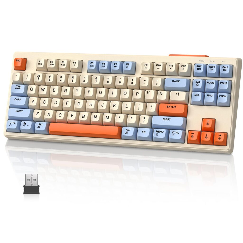 MAMBASNAKE+ZiYouLang M87 Gaming Keyboard, Wireless Bluetooth/2.4 GHz, 80% 87 Keys, Membrane Type, Numeric Keypadless, Compact Keyboard, Rapid Connection, Supports up to 3 Units, Multi-Pairing, Quiet,