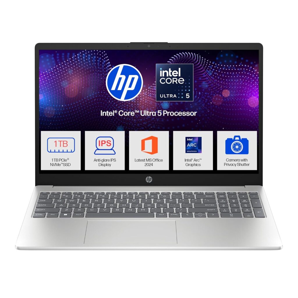 HP 15,Intel Ultra 5 125H (16GB DDR5, 1TB SSD) FHD, IPS, 15.6''/39.6cm, Win11, M365 Basic(1yr)*Office24, Silver, 1.65kg, fd1354TU, Intel Arc Graphics, FHD Camera w/Shutter, AI Powered Laptop