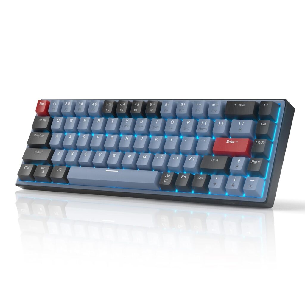 MageGee 60% Mechanical Gaming Keyboard,68Keys Compact Blue LED Backlit Gaming Keyboard, Sky Wired Ergonomic Mini Office Keyboard for Windows PC Gamer (Black Blue/Brown Switches)