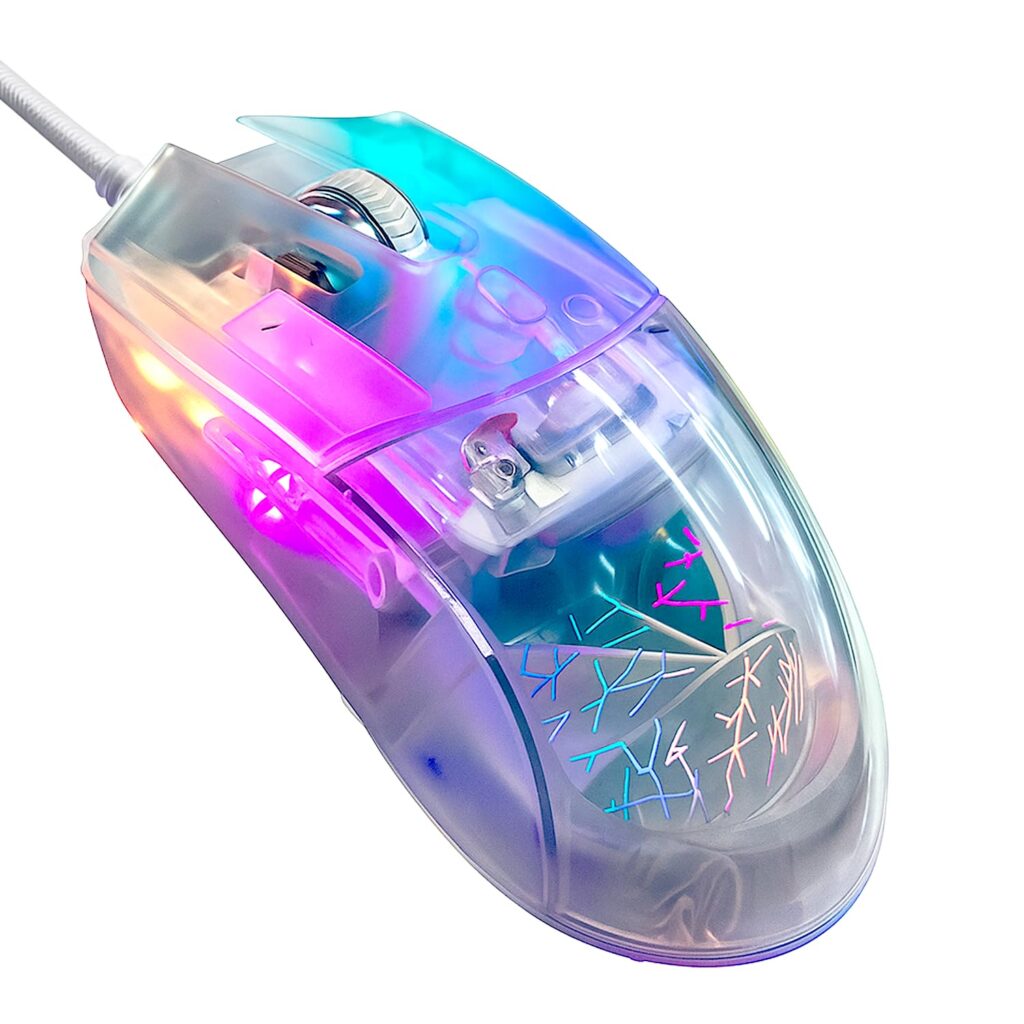 BESTOR ClickKnight Wired Transparent RGB Gaming Mouse 7200 DPI, 6D Ergonomic Design, LED Backlight, High-Precision USB Mouse for PC & Laptop
