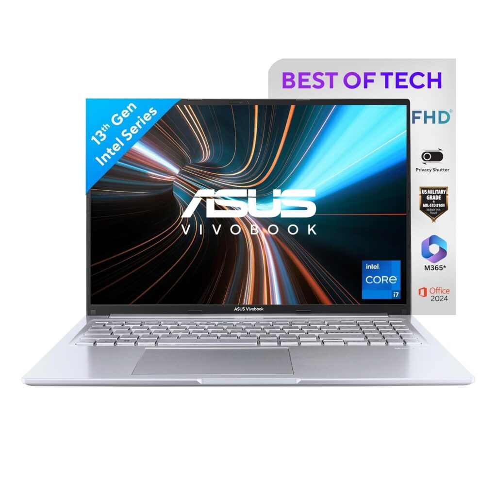 ASUS Vivobook 16,Intel Core i7-13620H Processor,(16GB RAM/512GB SSD/16 FHD+ (1920 x 1200)/Iris Xᵉ/Windows 11/M365 Basic (1Year)*/Office Home 2024/Silver/1.88 kg),X1605VA-MB1628WS