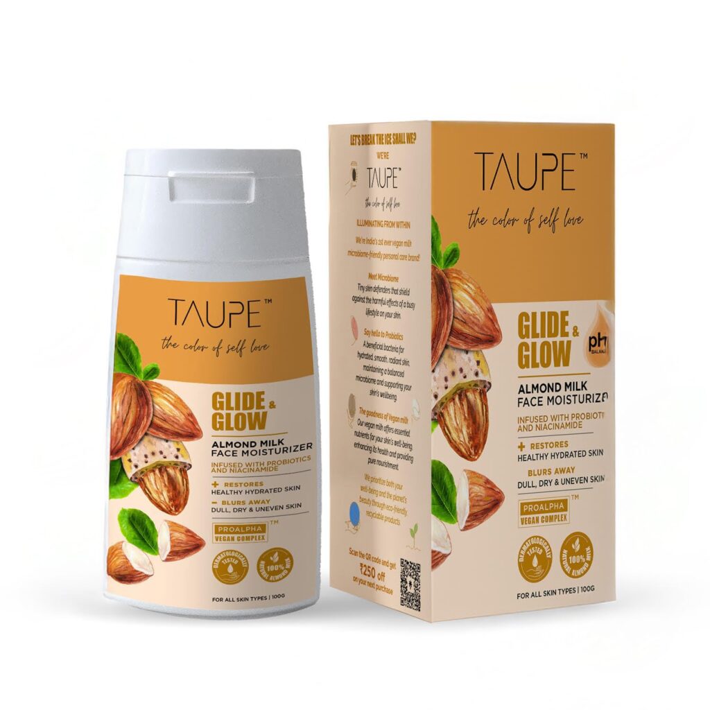 TAUPE Niacinamide Moisturizer – 100ml | Lightweight Almond Milk Face Cream for Oily & Combination Skin | Intense Hydration & Brightening | Fast Absorbing, Non-Sticky, Derma Tested