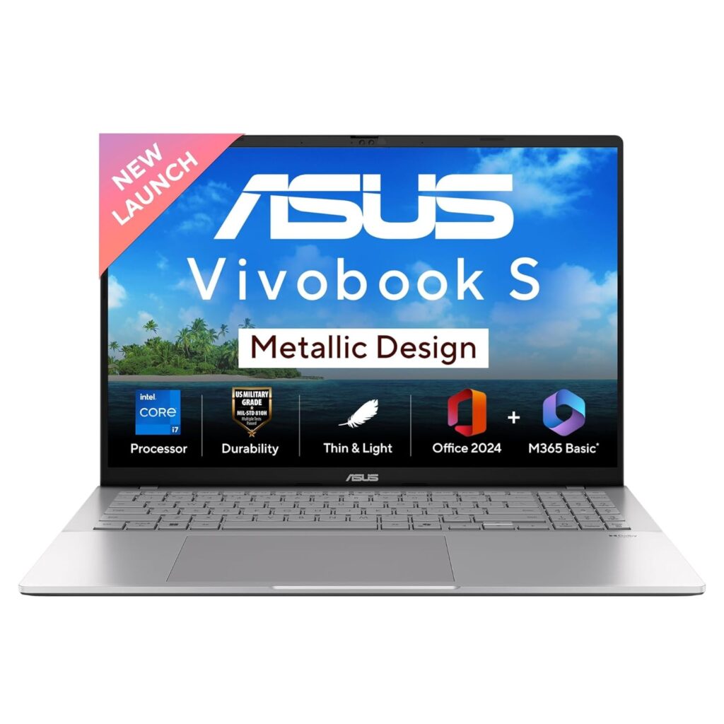 ASUS Vivobook S16,13th Gen,Intel Core i7-13620H,Metallic Design Laptop(Intel UHD iGPU/16GB RAM/512GB SSD/FHD+/16"/144Hz/Windows 11/M365 Basic(1Year)*/Office Home 2024/Cool Silver/1.7Kg)S3607VA-RP083WS