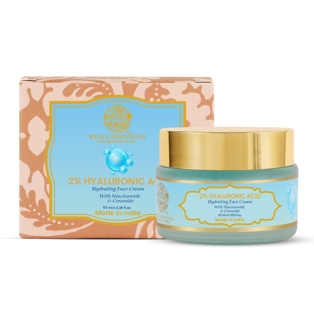 RYLLZ ESSENTIALS 2% Hyaluronic Acid & Ceramide Face Moisturizer | Hydrating Face Cream | with 5% Niacinamide, Aloe Vera & Vitamin E | for Intense Hydration, Barrier Repair Cream, Glowing Skin & Fine Lines | 24 hours long lasting Hydration | non-sticky & light water gel formula | fast absorbing | 50ml
