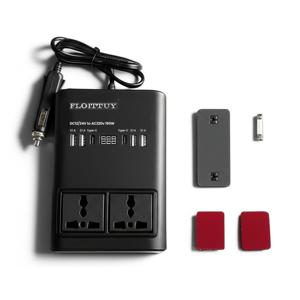 Portable Car Power Inverter/Laptop Charger with LED Display | Car Socket to Plug Adapter | 12V DC to 220V AC Socket Converter | 4 USB+2 3Pin Plug+2 Type-C for Laptop,Mobile,Other(1)