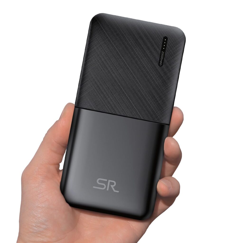 SR Portables 20000mAh High-Capacity Power Bank | 22.5W Fast Power Delivery Charging | Type C Input with Micro USB | Triple Output - 2 x USB A, 1 x USB C (Pack of 1, Black, 20,000 mAh Capacity)