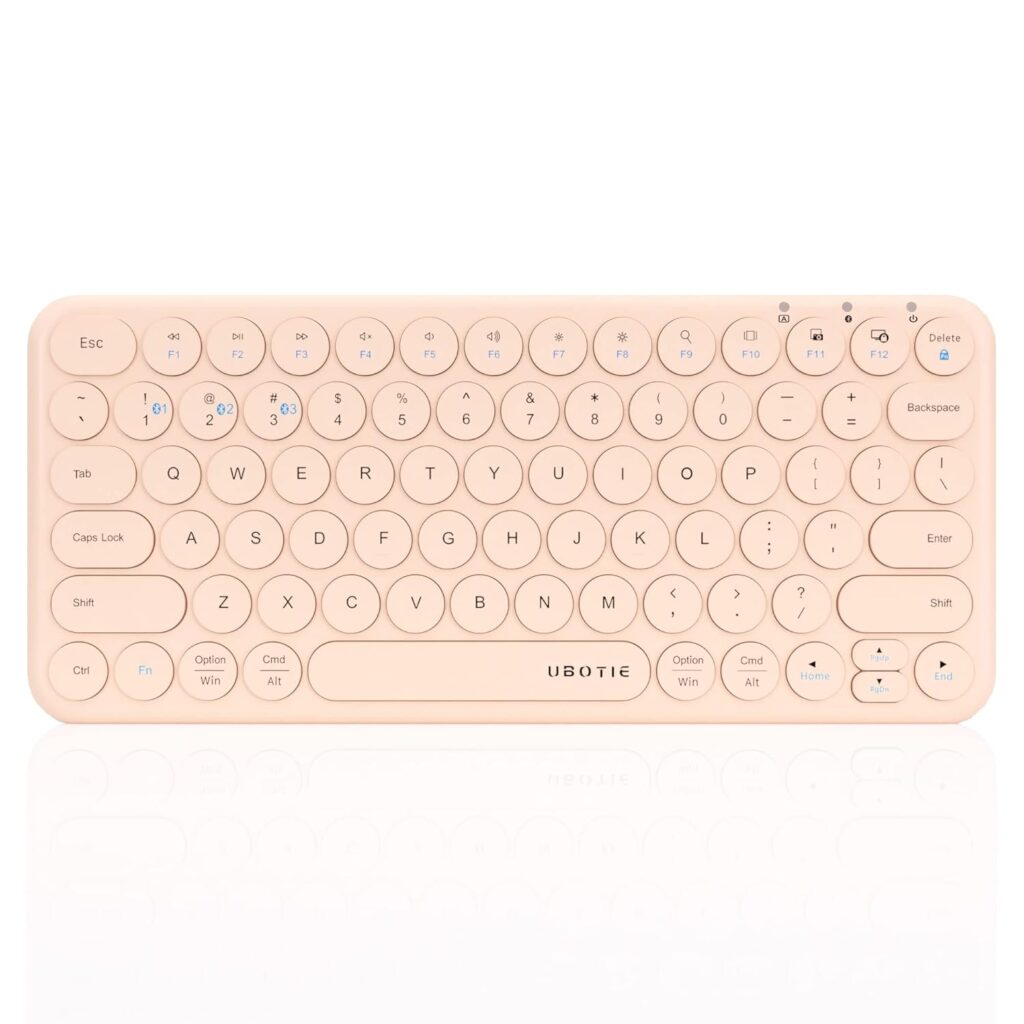 UBOTIE Portable Slim Bluetooth Keyboard, Wireless Colorful Compact 78keys Silent Linear Scissor Switch Round Keycaps TKL Keyboards with Power on/Off for Tablet, PC, Laptop, Smart Phones(Pink)